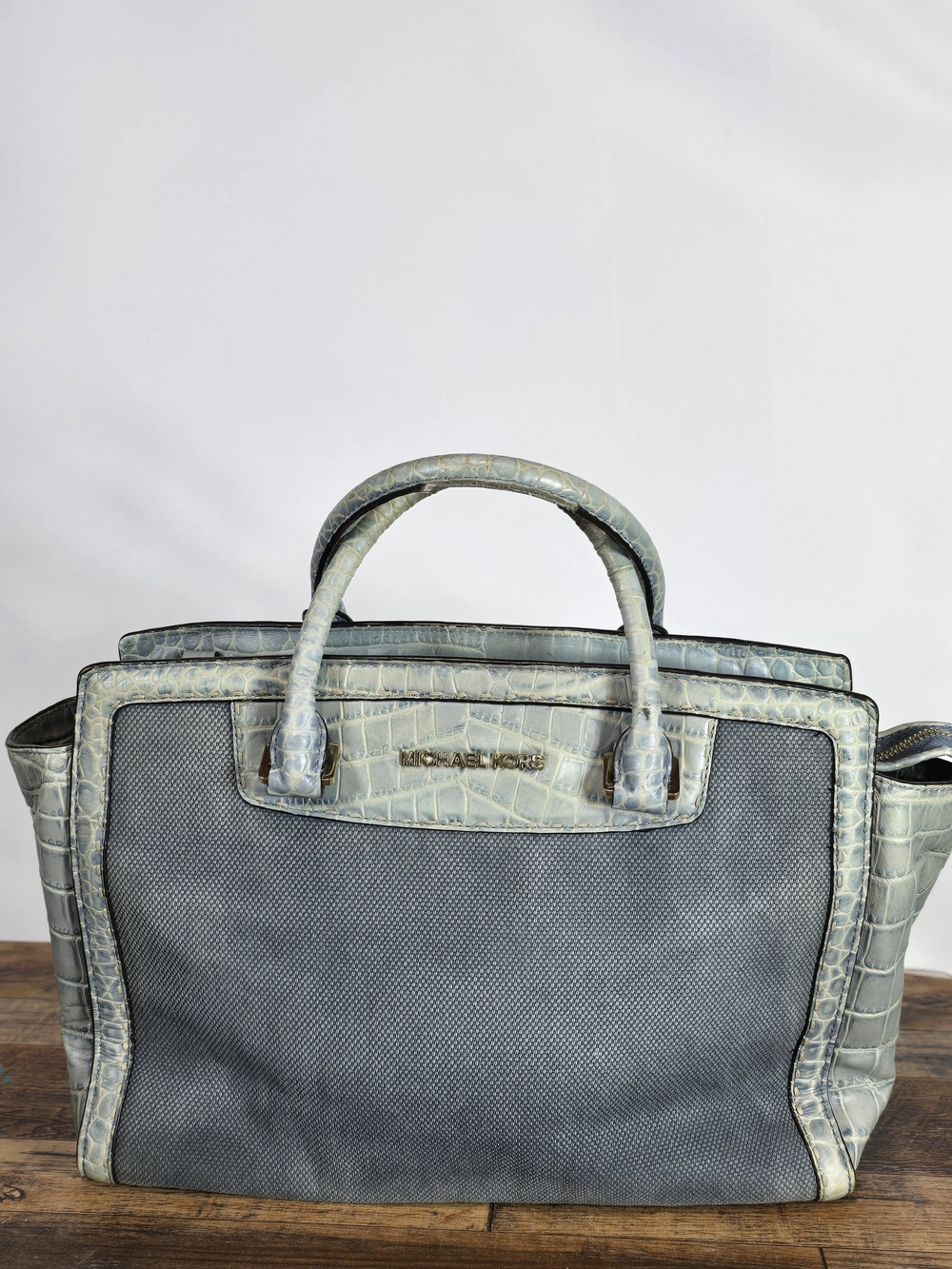 Michael Kors Gray Leather Trimmed Tote Bag